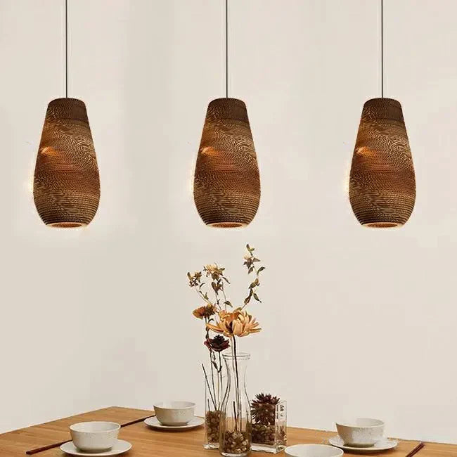 Suspension allongée en papier carton alvéolé design scandinave