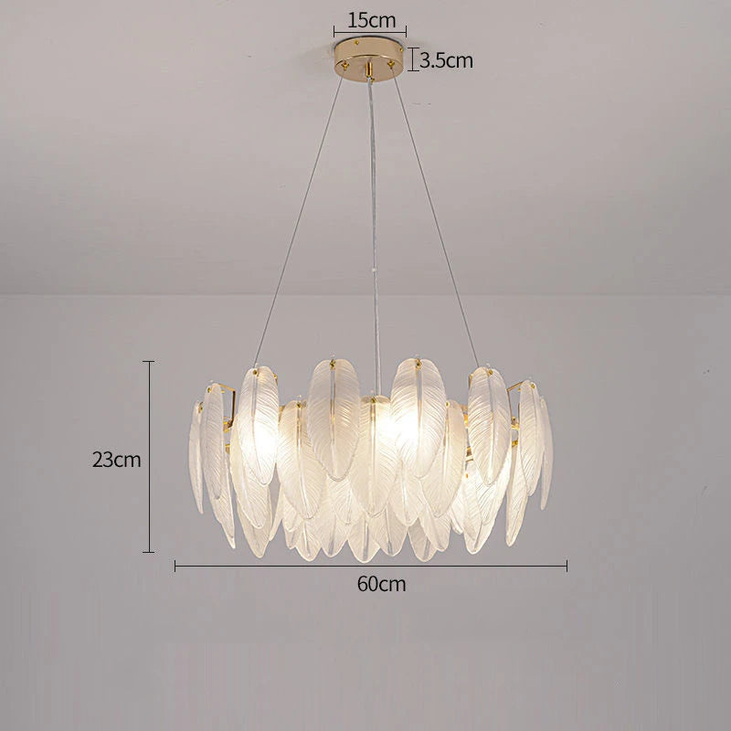 Suspension anneau plumes blanches en verre design bohème