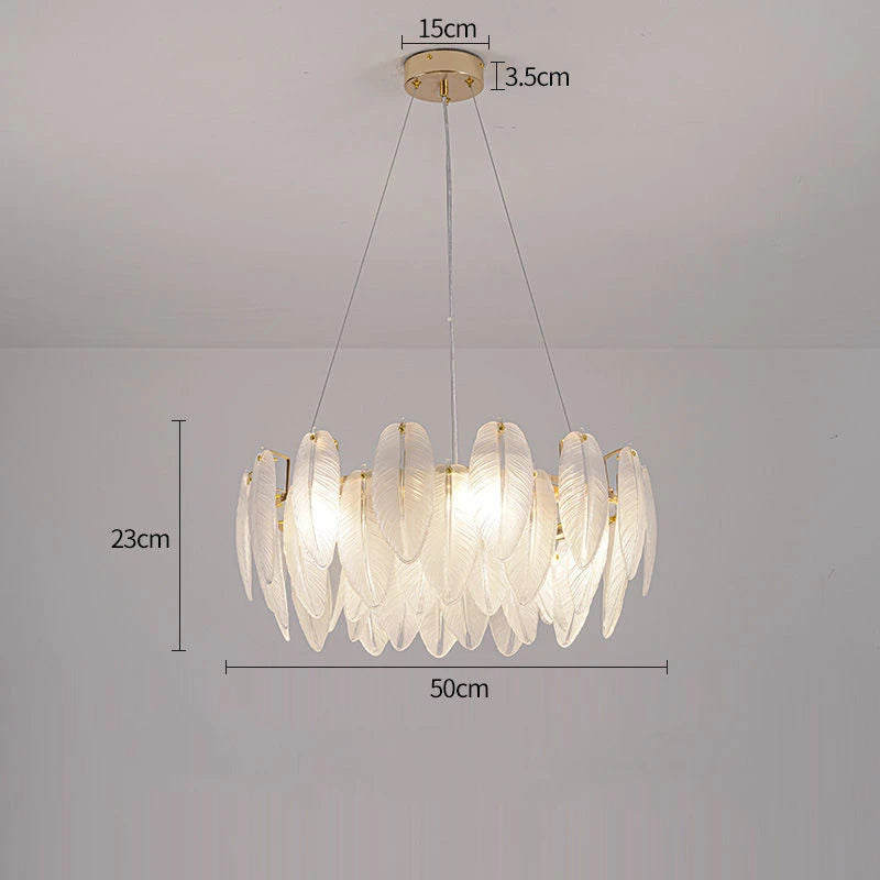Suspension anneau plumes blanches en verre design bohème