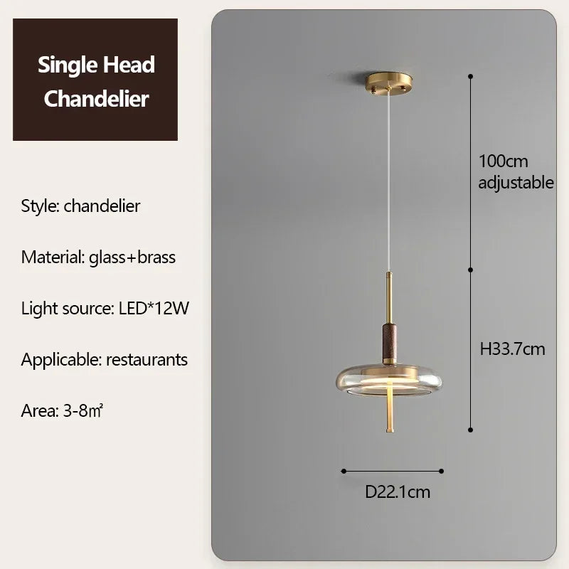 Suspension plate led vintage doré verre bois