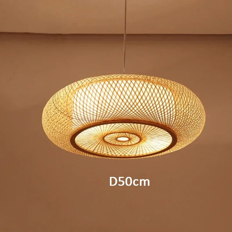 Suspension rotin et bambou ajourée plate design moderne 1.1