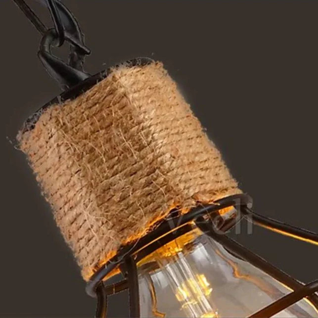 Suspension forme géométrique et corde de chanvre design industriel