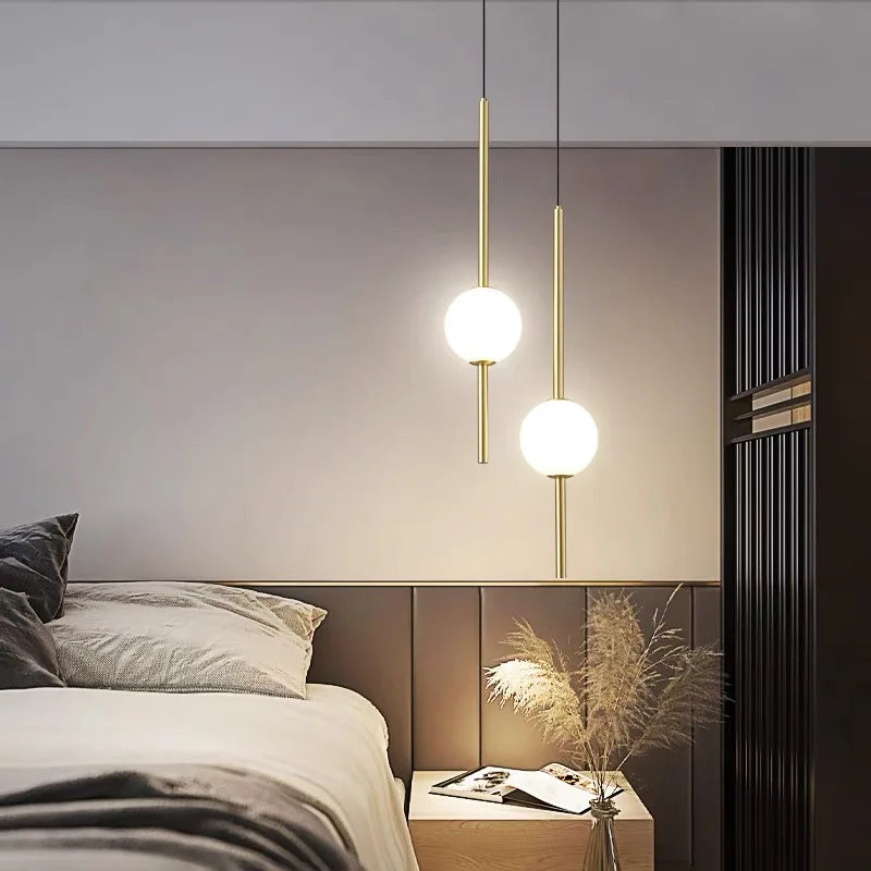 Suspension double tige métallique globe en verre design moderne