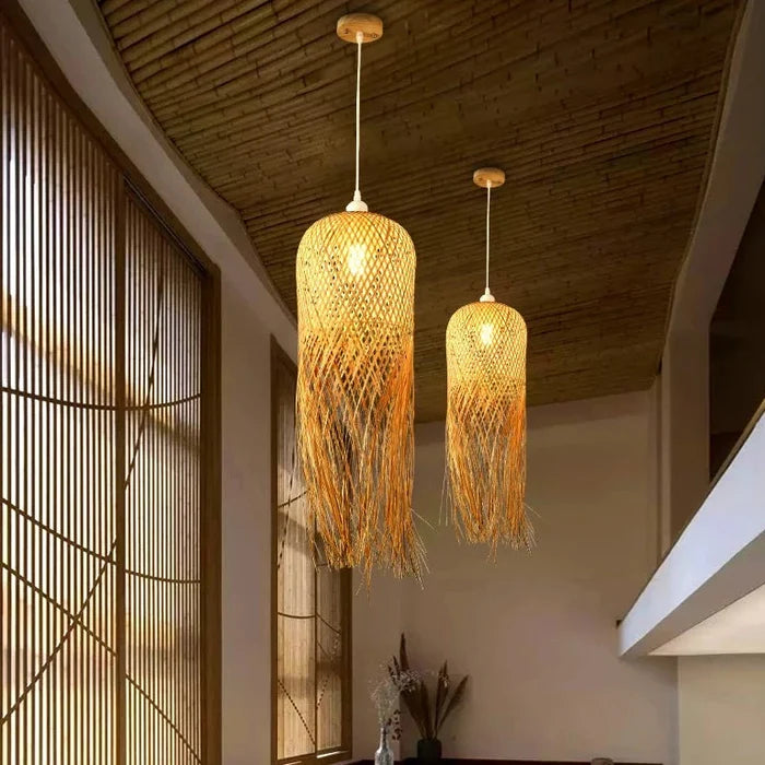 Suspension bambou allongée pendante design vintage