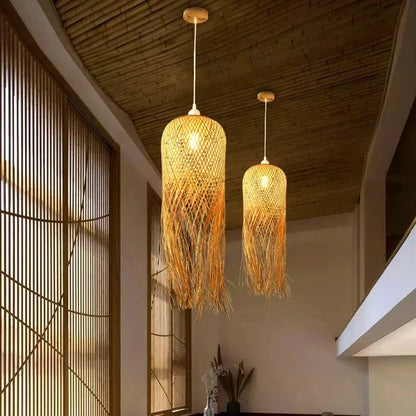 Suspension bambou allongée pendante design vintage