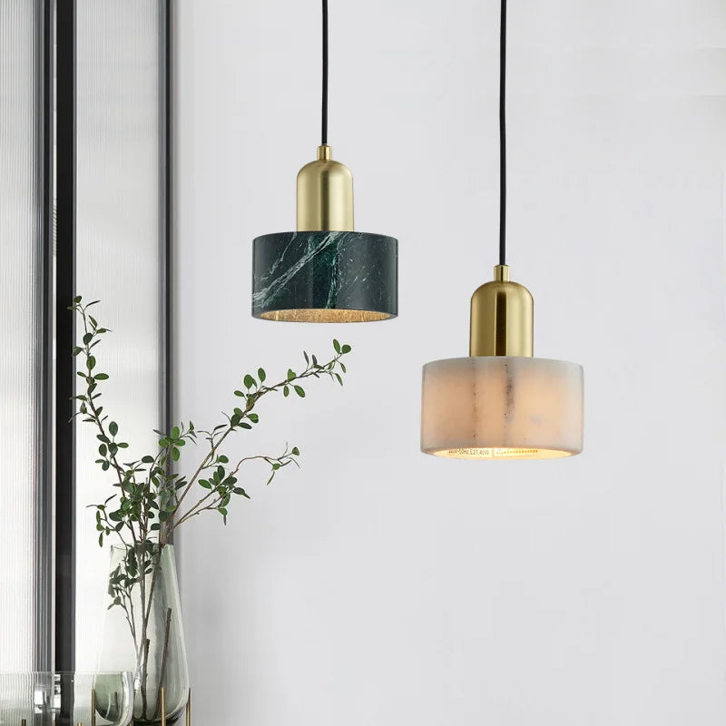 Suspension cloche cylidrique marbre et cuivre doré design art déco