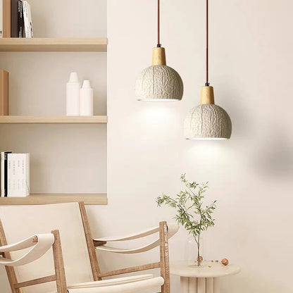 Suspension globe rainuré terre cuite bois scandinave