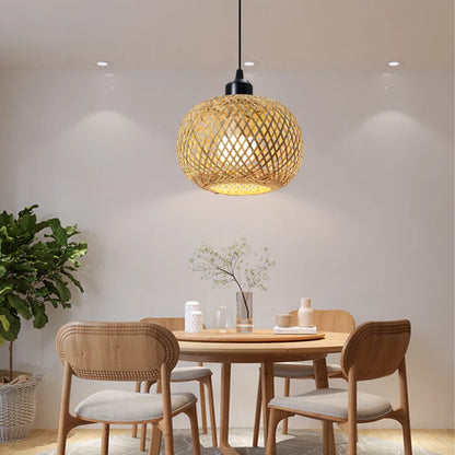 Suspension boule ajourée rotin et bambou style scandinave