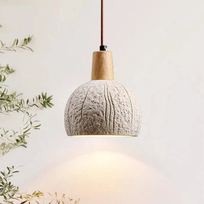Suspension globe rainuré terre cuite bois scandinave