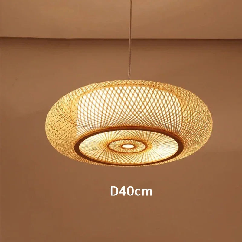 Suspension rotin et bambou ajourée plate design moderne 1.1
