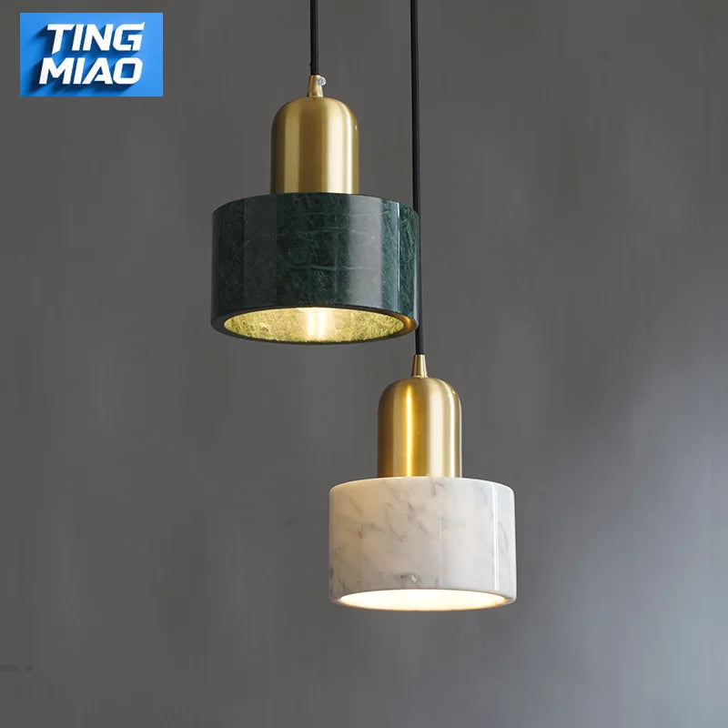 Suspension cloche cylidrique marbre et cuivre doré design art déco