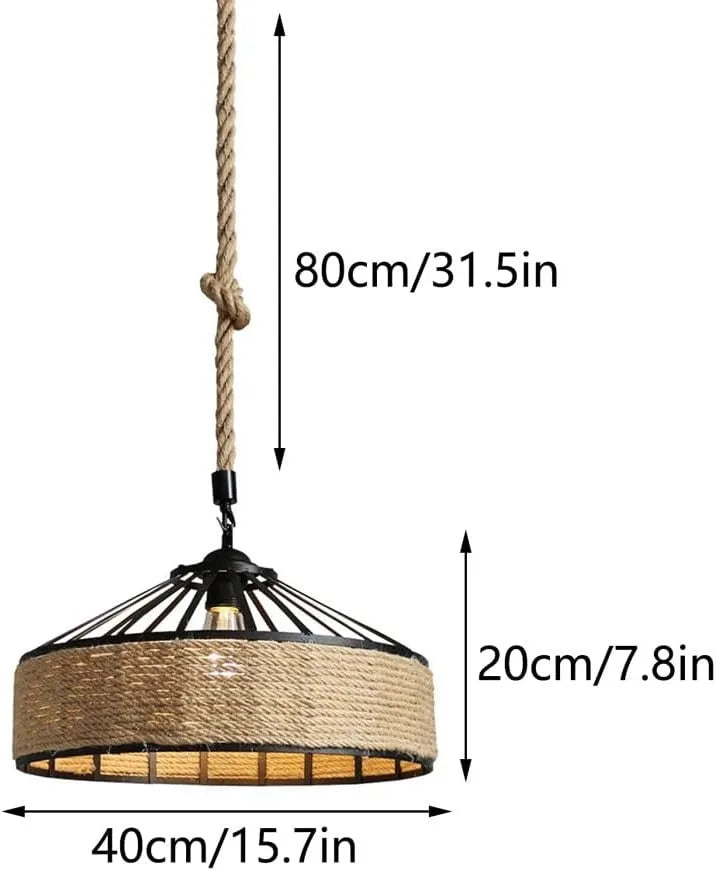Suspension corde et métal noir cloche ajourée design industriel