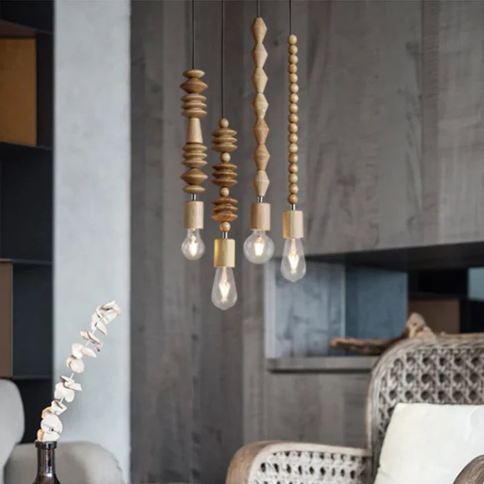 Suspension bois scandinave perles formes géométriques