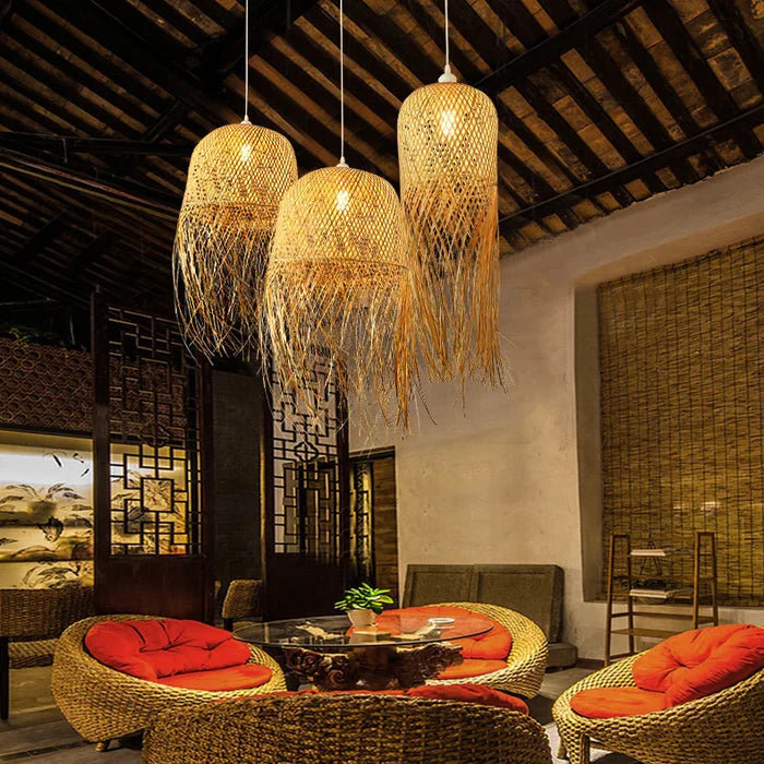 Suspension bambou allongée pendante design vintage