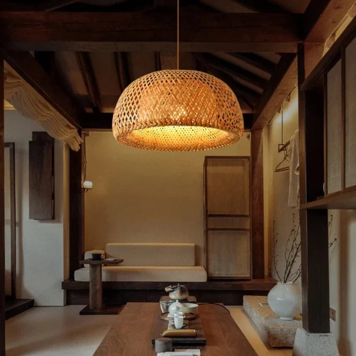 Suspension rotin allongée naturelle vintage