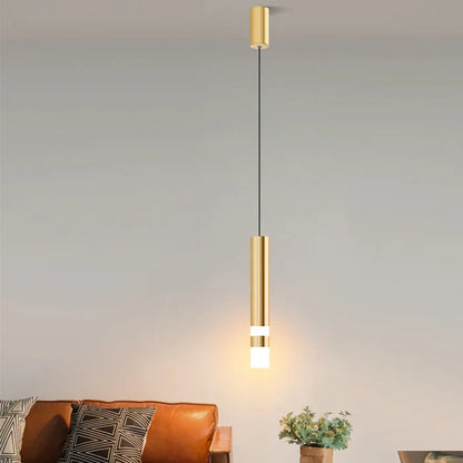 Suspension laiton cylindre doré anneaux lumineux moderne