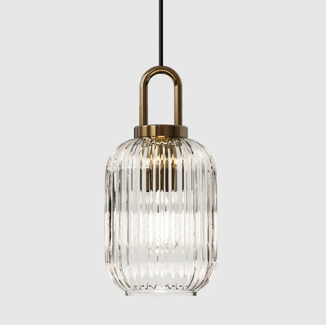 Suspension art déco en verre cannelé design cylindrique