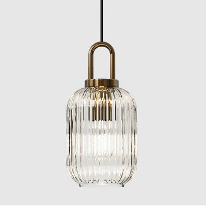 Suspension art déco en verre cannelé design cylindrique