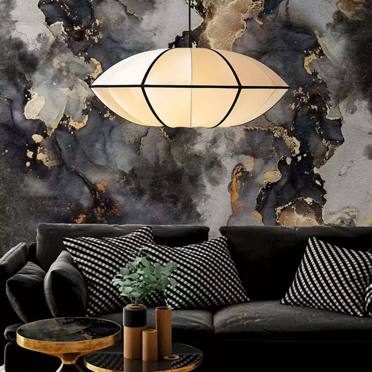 Suspension tissu globe plat design vintage