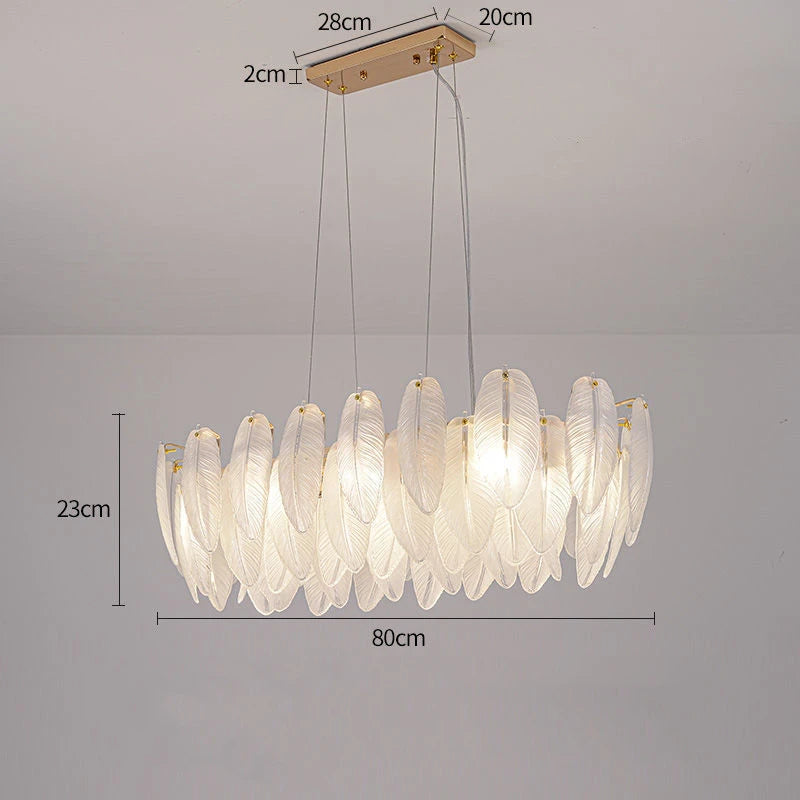 Suspension anneau plumes blanches en verre design bohème