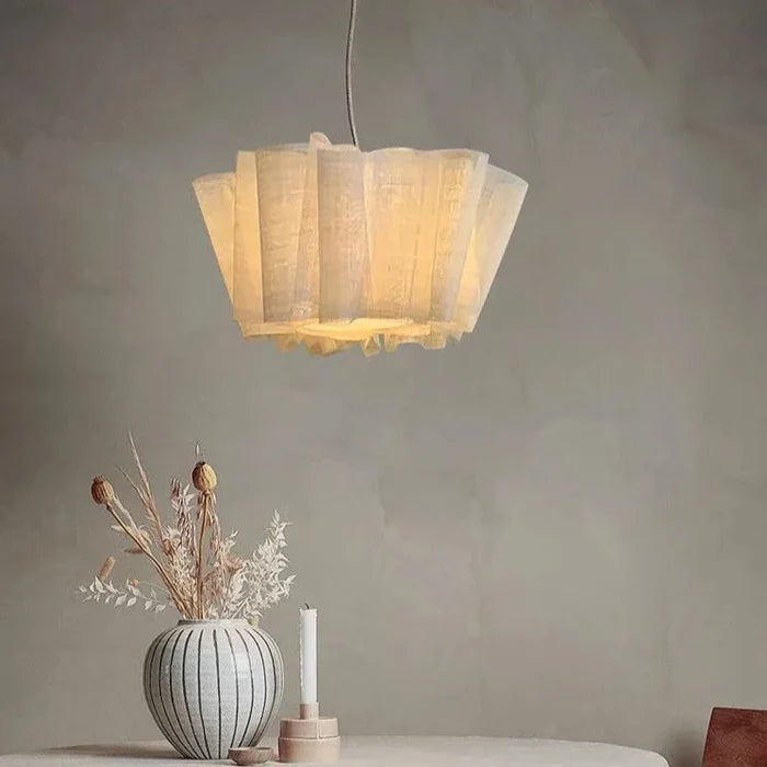 Suspension pliage tissu lin design bohème