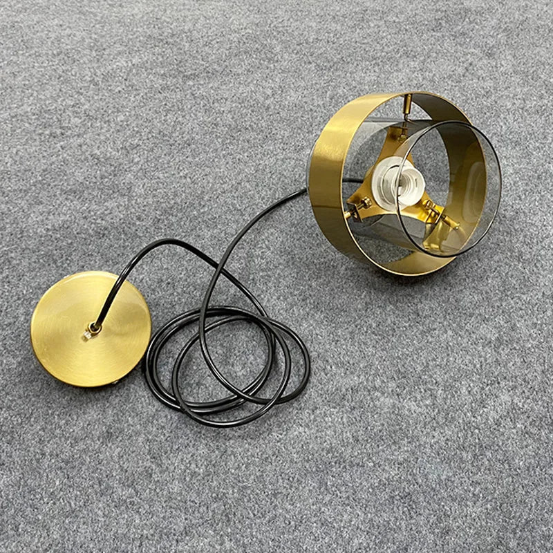 Suspension cylindres verre fumé et laiton design art déco 8