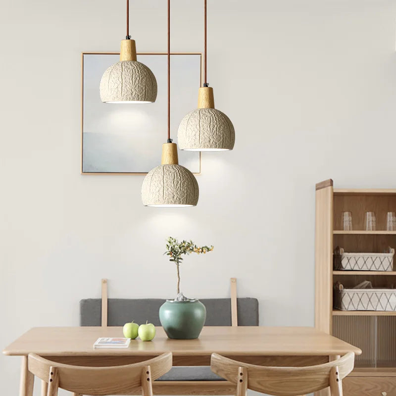 Suspension globe rainuré terre cuite bois scandinave