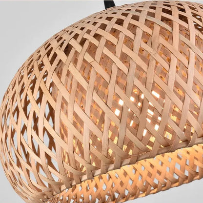 Suspension rotin et bambou 3 lampes dépareillées