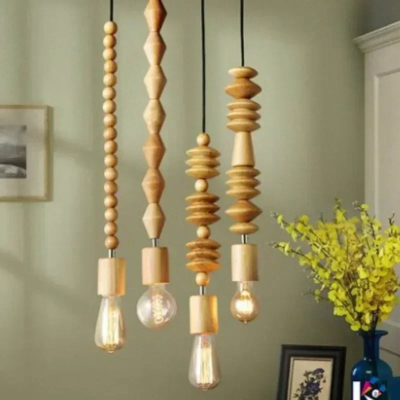 Suspension bois scandinave perles formes géométriques