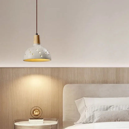 Suspension globe ajouré pois terre cuite bois scandinave