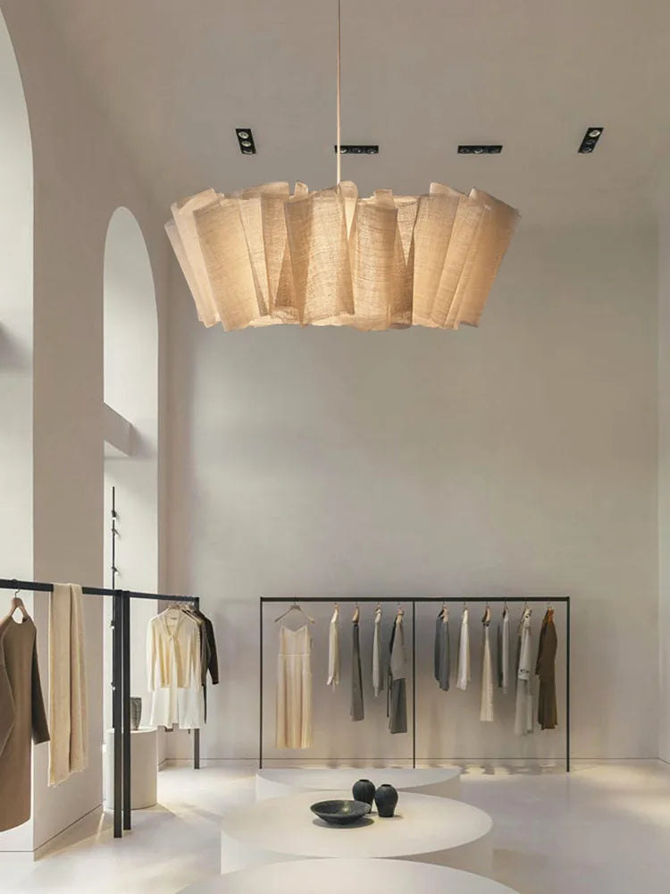 Suspension pliage tissu lin design bohème