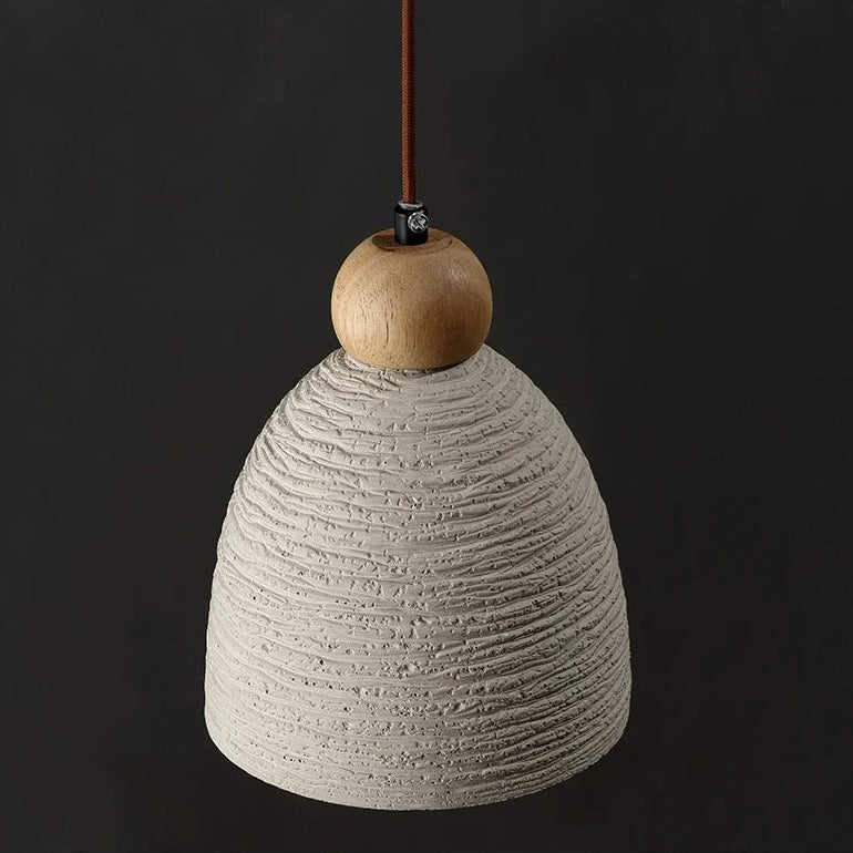 Suspension cloche rainurée terre cuite bois scandinave