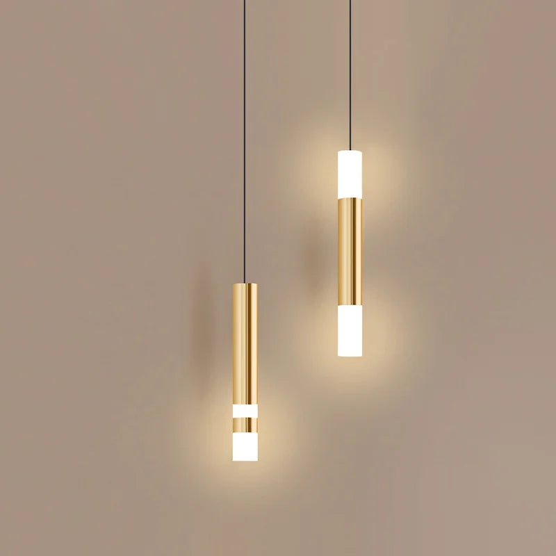 Suspension laiton cylindre doré anneaux lumineux moderne 2