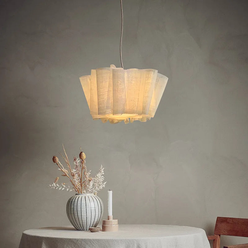 Suspension pliage tissu lin design bohème