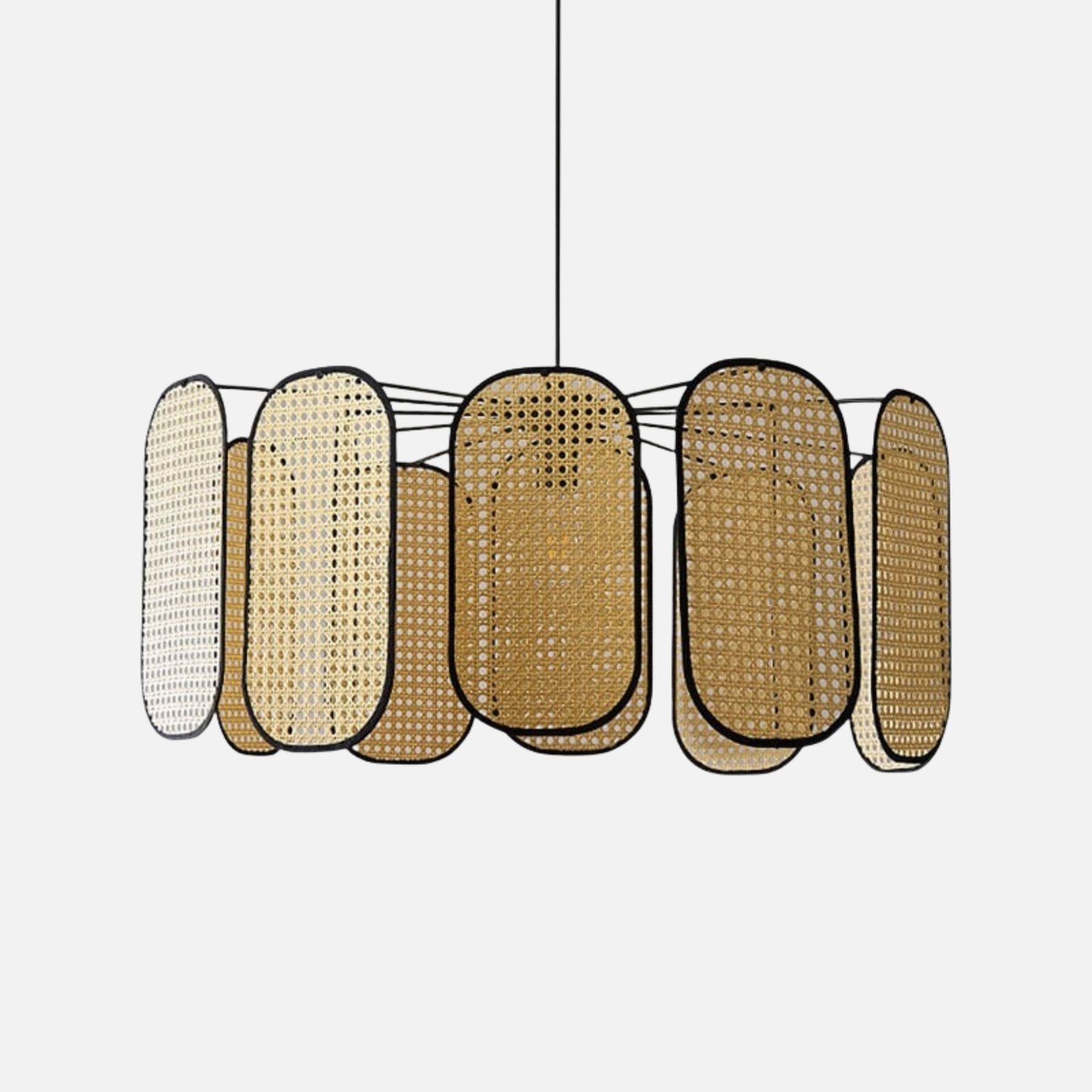 Suspension Cannage en Rotin Vintage Pales Liserés Noirs