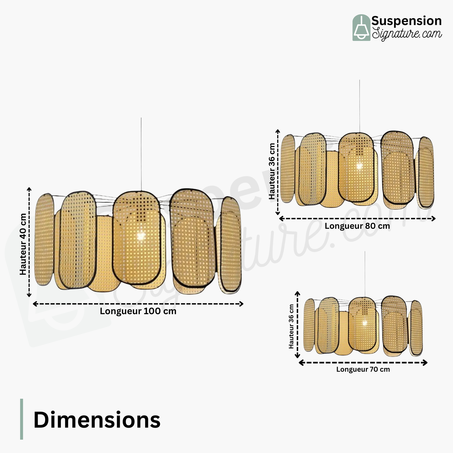 Suspension Cannage en Rotin Vintage Pales Liserés Noirs