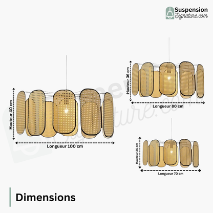 Suspension Cannage en Rotin Vintage Pales Liserés Noirs
