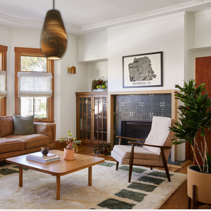 Suspension allongée en papier carton alvéolé design scandinave