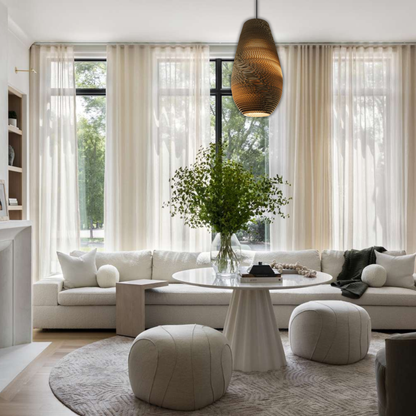 Suspension allongée en papier carton alvéolé design scandinave