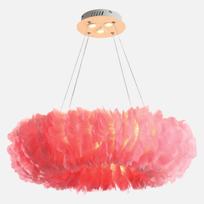 Suspension anneau en plumes colorées design art déco