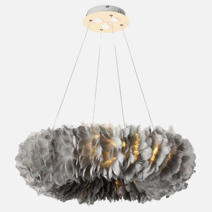 Suspension anneau en plumes colorées design art déco