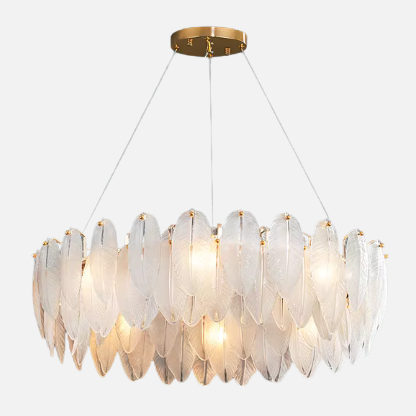 Suspension anneau plumes blanches en verre design bohème