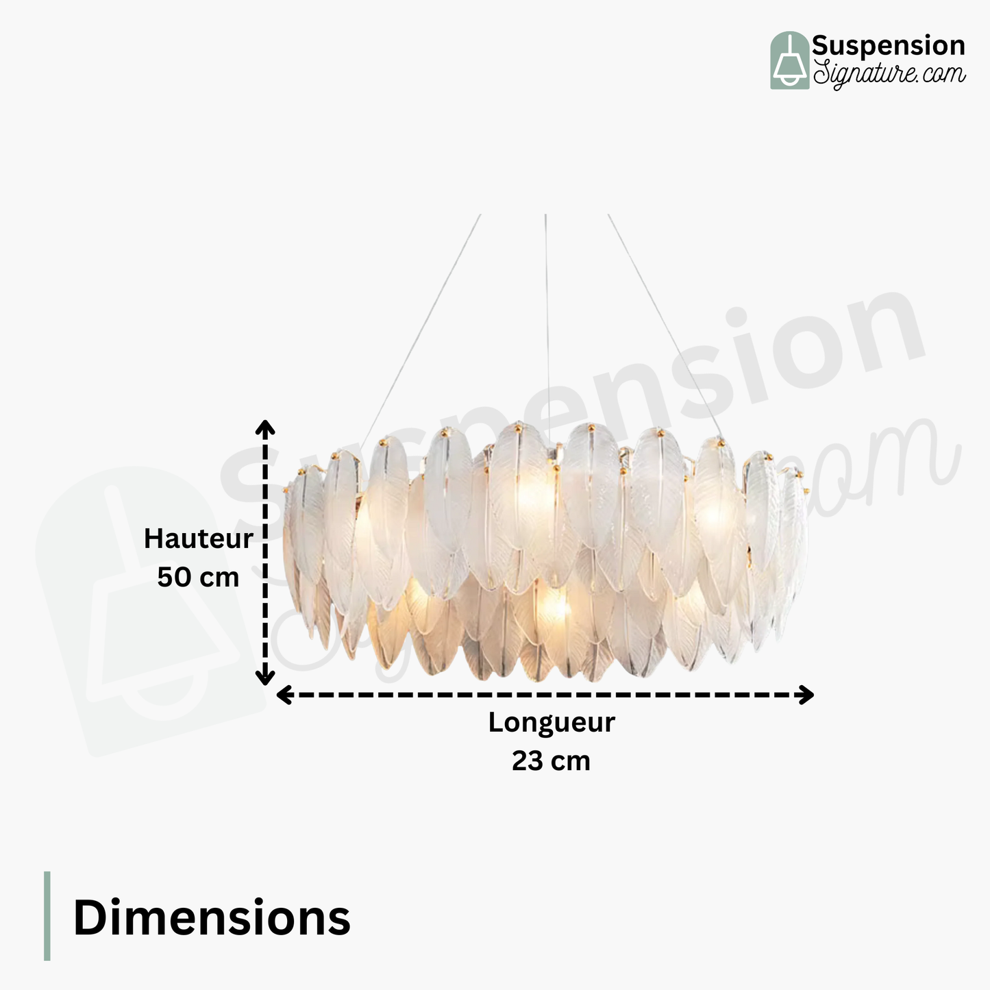 Suspension anneau plumes blanches en verre design bohème