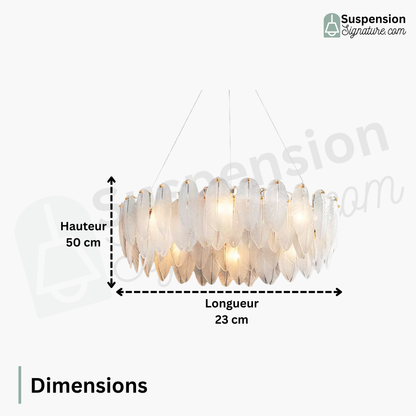 Suspension anneau plumes blanches en verre design bohème