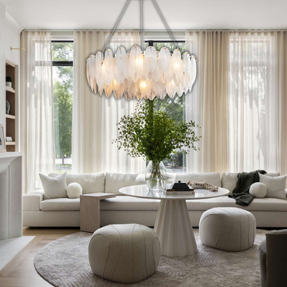 Suspension anneau plumes blanches en verre design bohème