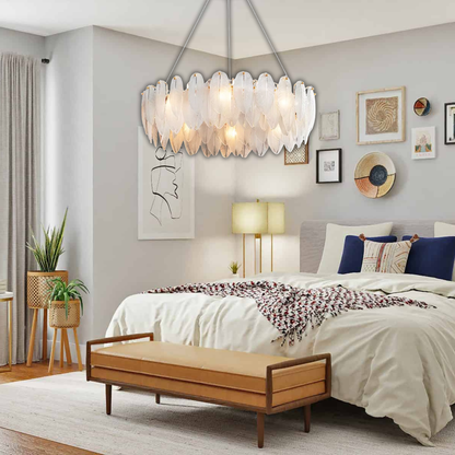 Suspension anneau plumes blanches en verre design bohème