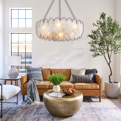 Suspension anneau plumes blanches en verre design bohème