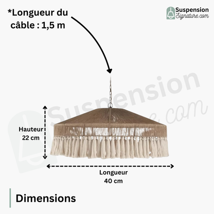 Suspension aplatie osier tissé pompons style bohème