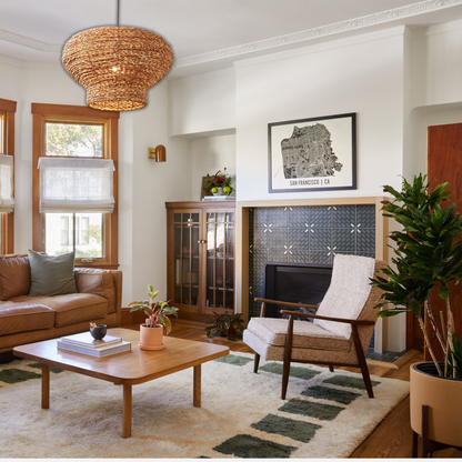 Suspension arrondie en osier raphia bohème