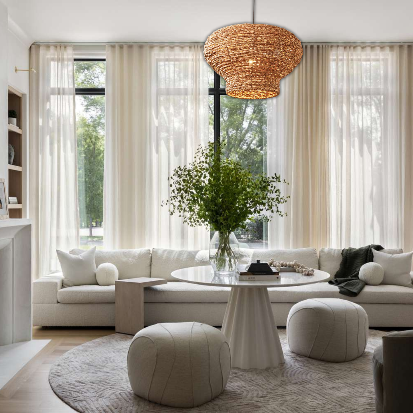 Suspension arrondie en osier raphia bohème